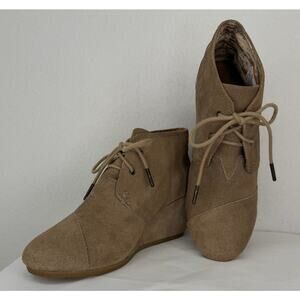 Toms Tan Suede Leather Lace Up Wedge Ankle Bootie Boots 8.5